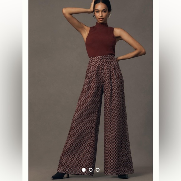 Anthro The Avery Pleated Wide-Leg Trousers by Maeve: Sheer Silk Edition - Picture 1 of 16